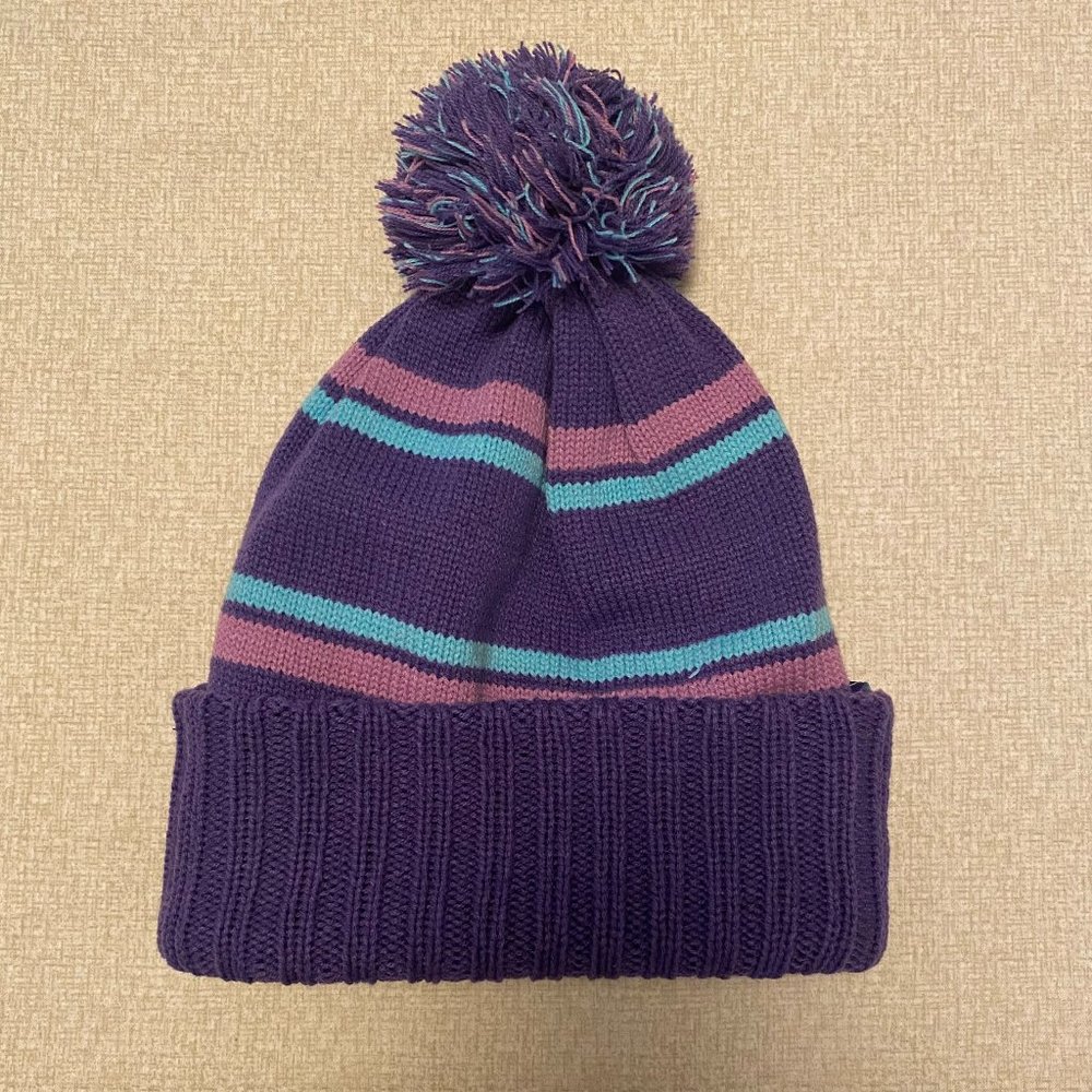 Children's Place Girls Cable Purple Knit Pom Beanie Hat - Size 10-14